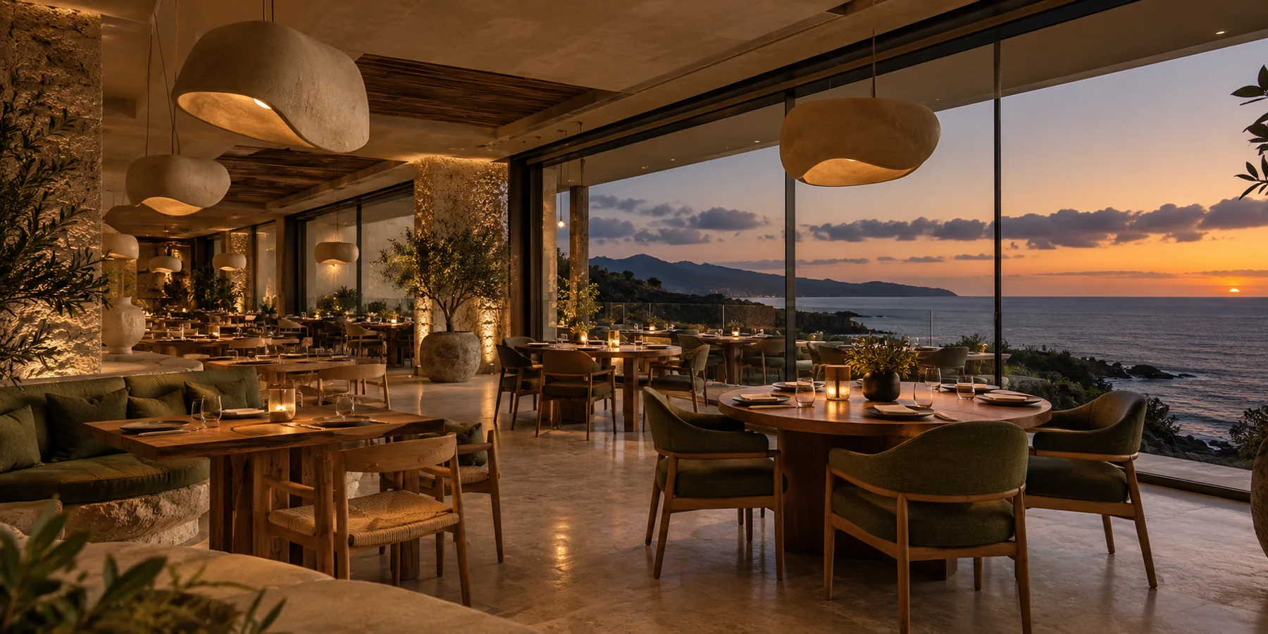 Restaurante contemporáneo frente al mar, imagen conceptual